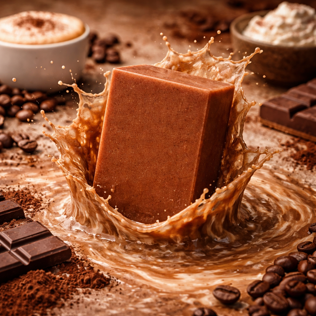 Cafe Mocha Soap Bar dunked in a mocha liquid